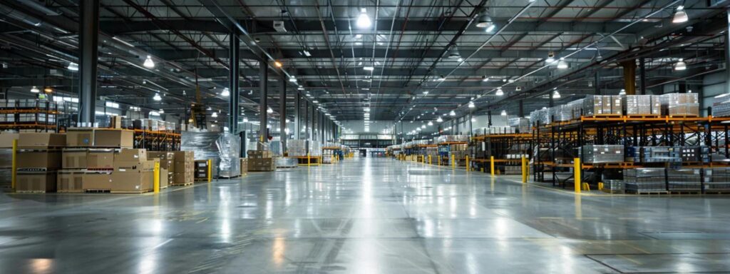 a bustling warehouse with organized dock spaces showcases efficient layout design, featuring workers optimizing the flow of materials through bright fluorescent lighting and clearly marked pathways, emphasizing productivity and streamlined operations.