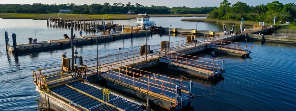 a dynamic, well-organized dock facility in florida showcases skilled workers efficiently performing maintenance and upgrades, emphasizing the importance of operational excellence and longevity in a bustling marine environment.
