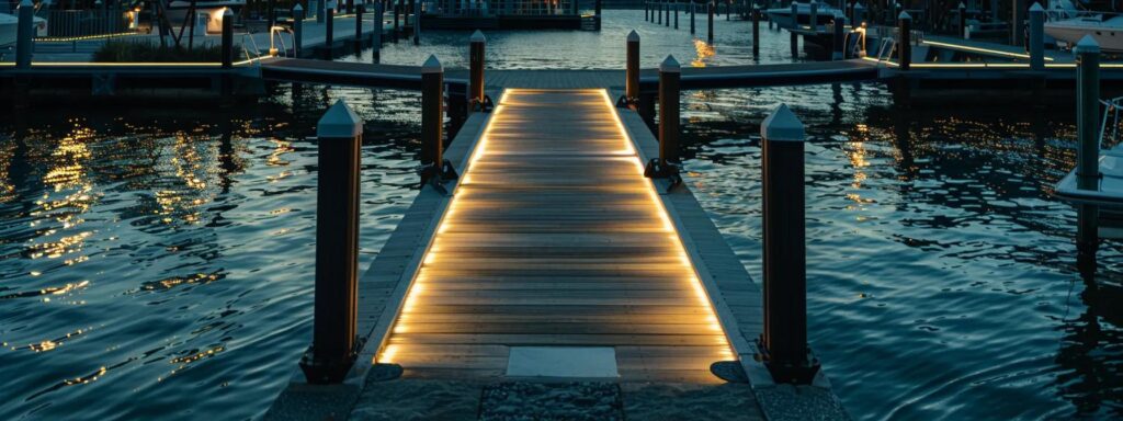 a sleek, modern dock in florida showcases advanced technology with automated loading systems and real-time performance monitors, emphasizing efficiency and safety in residential construction.